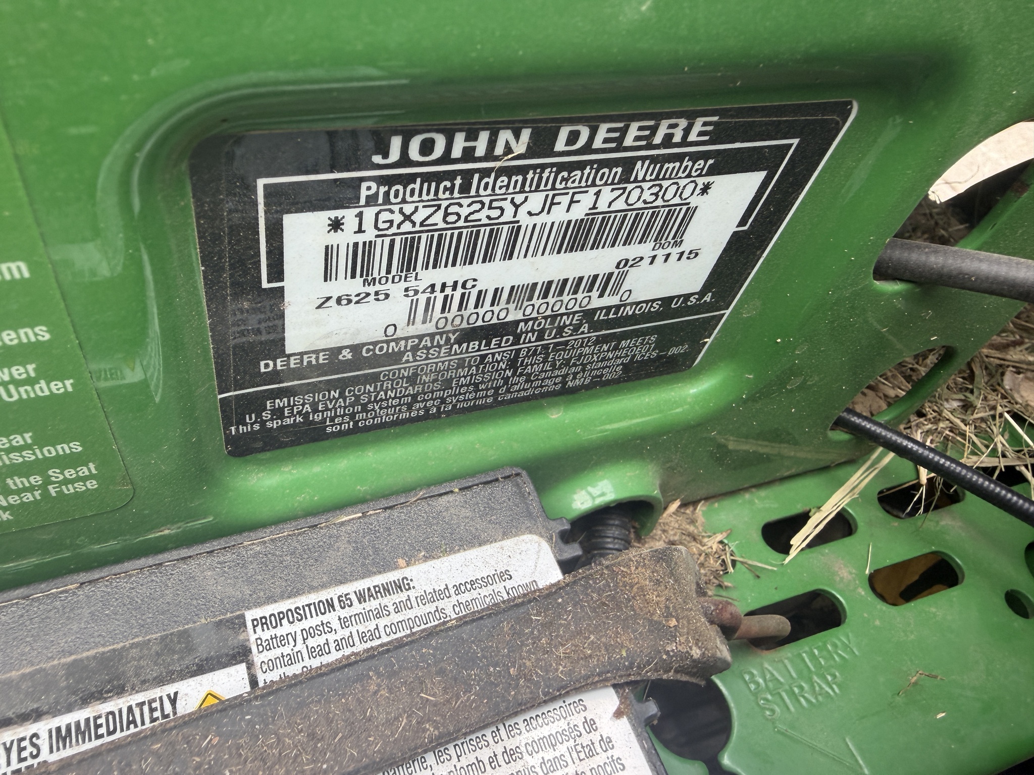 2015 John Deere Z625 Lawn Mower