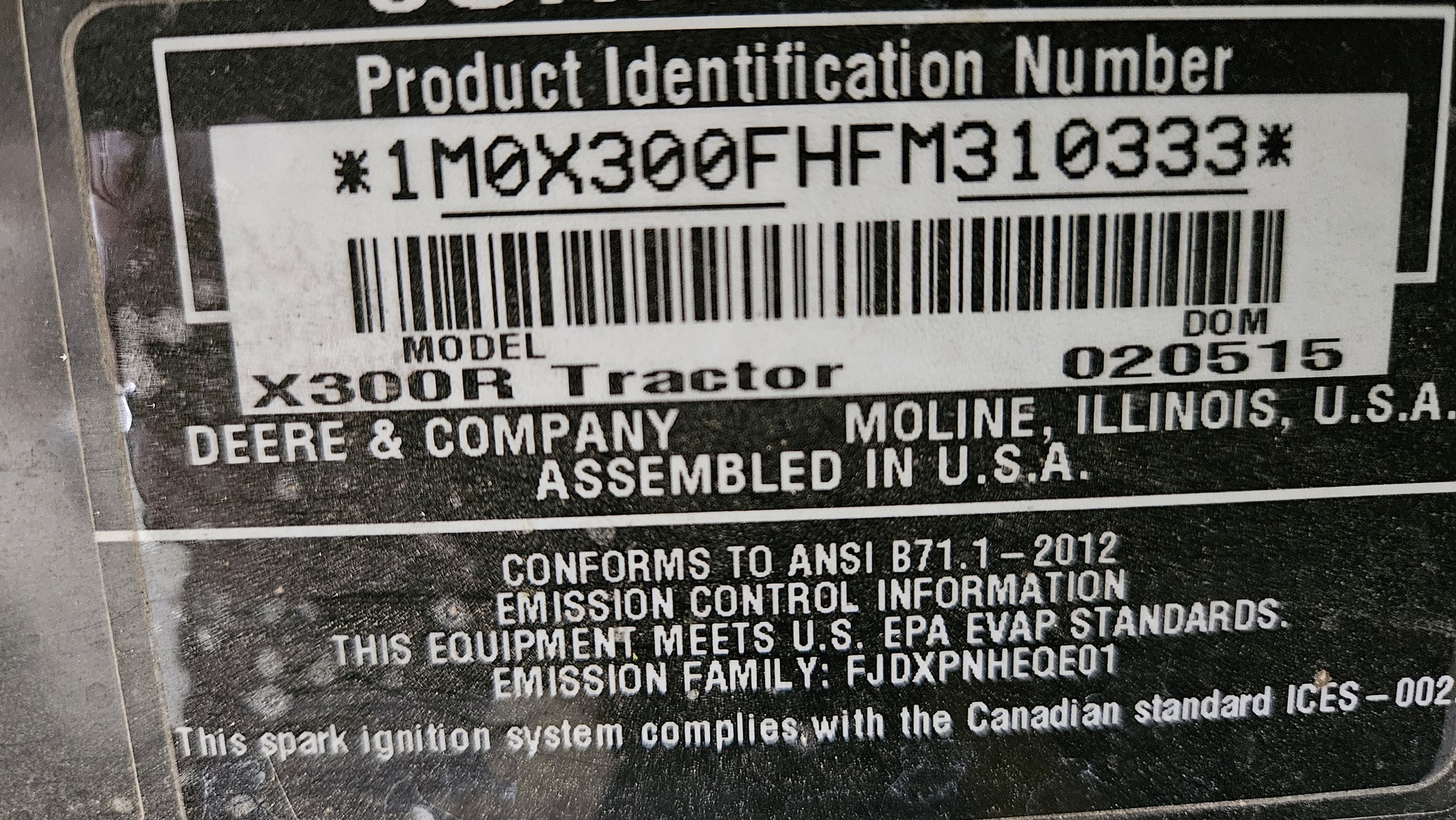 2015 John Deere X300R Lawn Mower