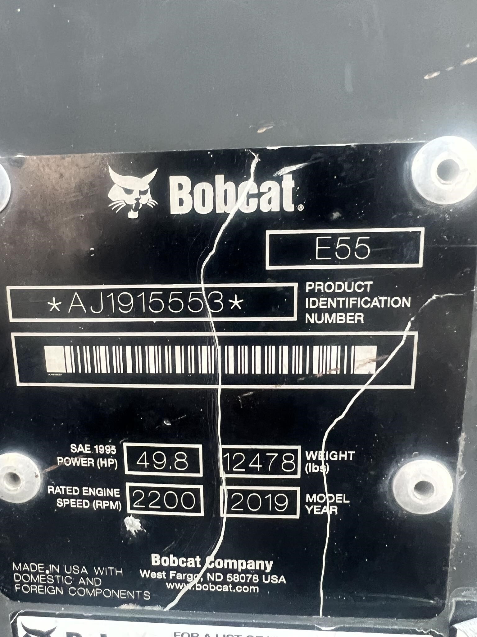 2019 Bobcat E55 Mini Excavator