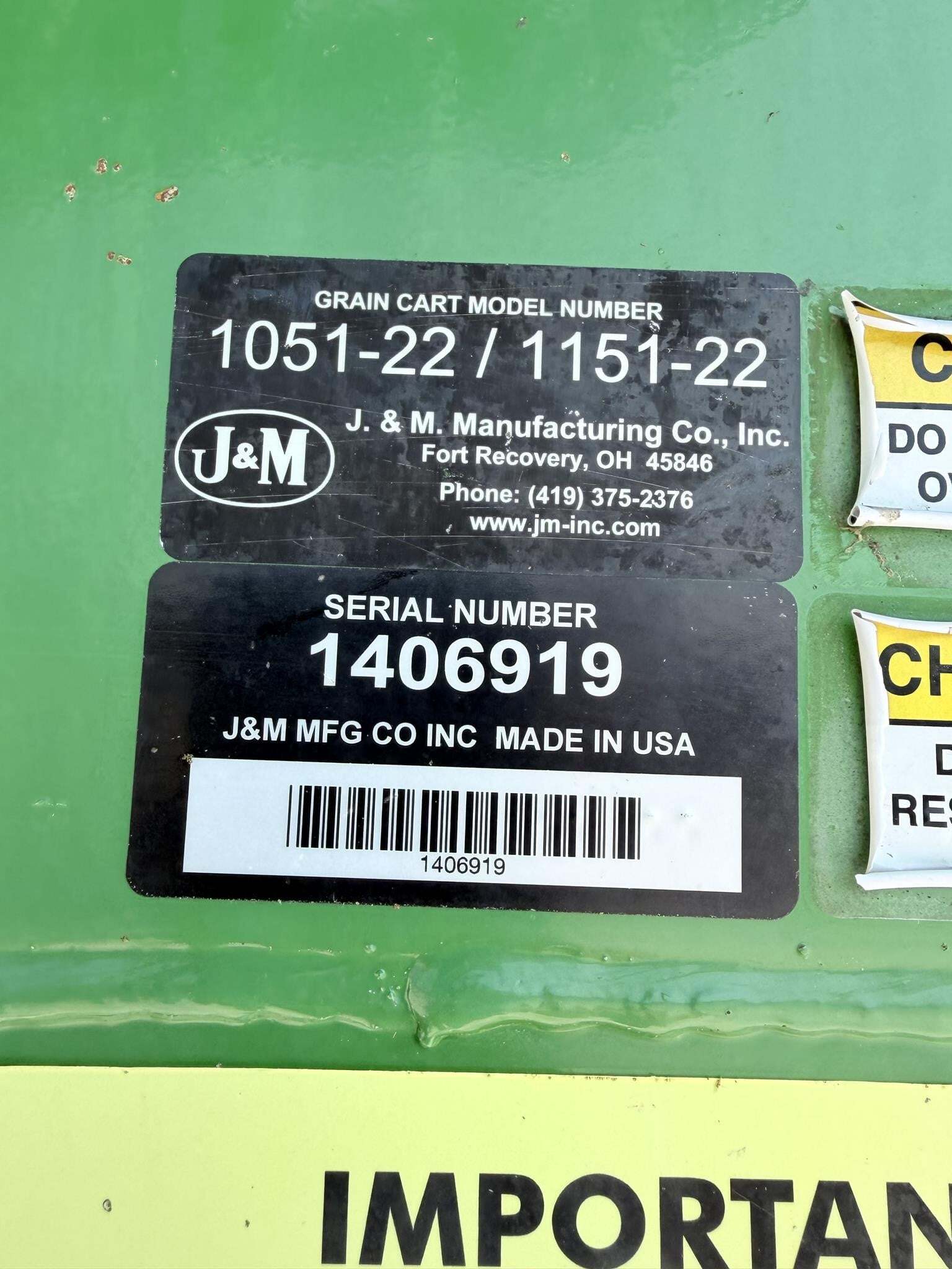 2014 J&M 1051-22 Grain Cart