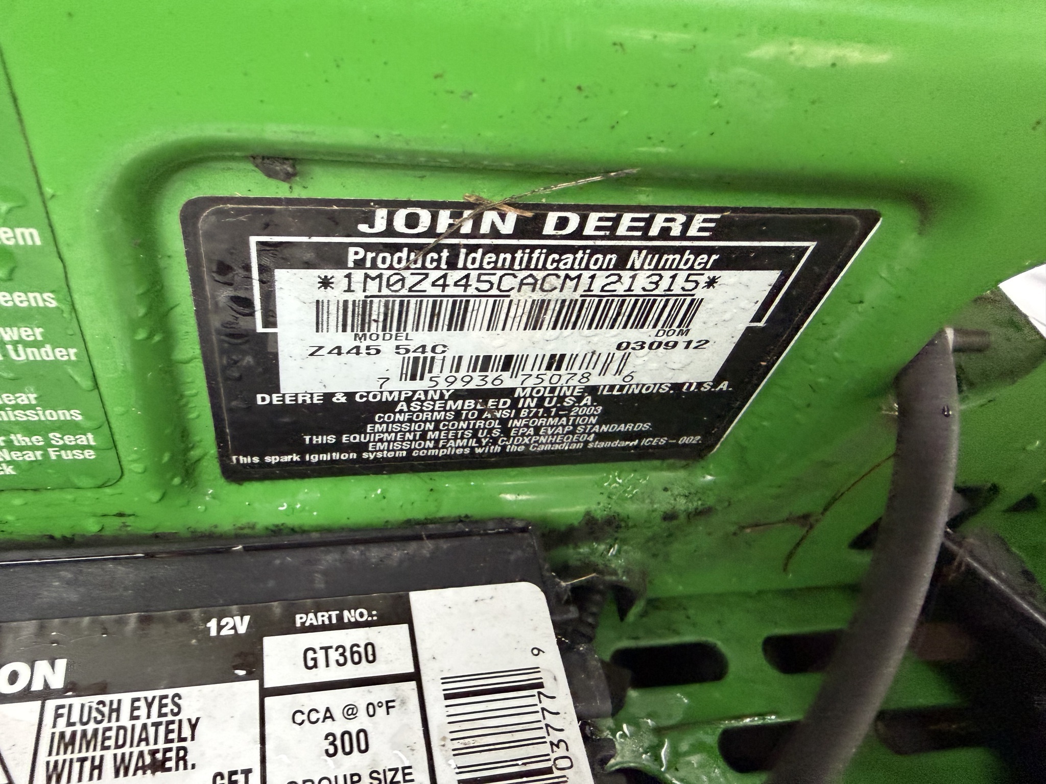 2012 John Deere Z445 Lawn Mower